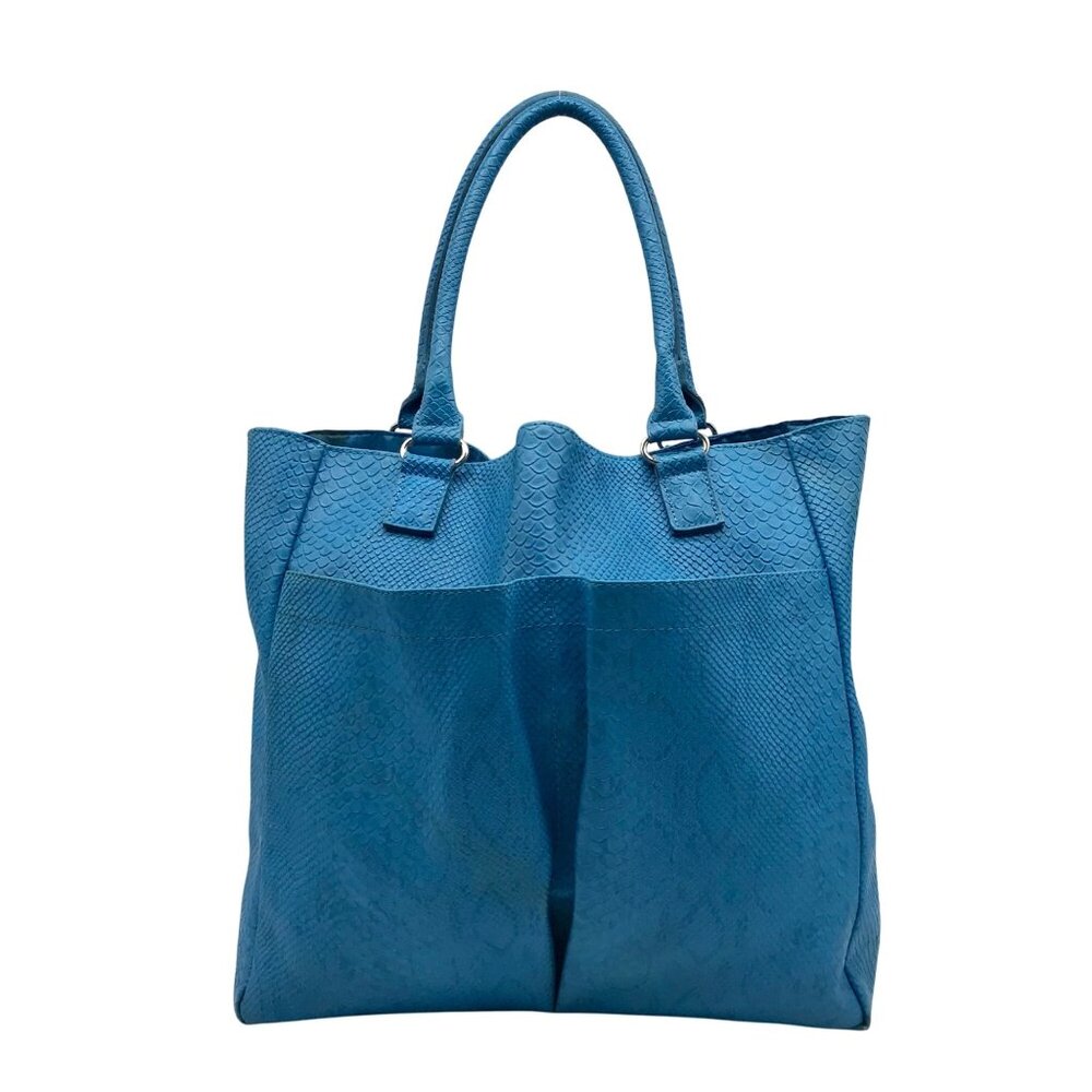 Neiman Marcus Blue Embossed Faux Leather Large Tote